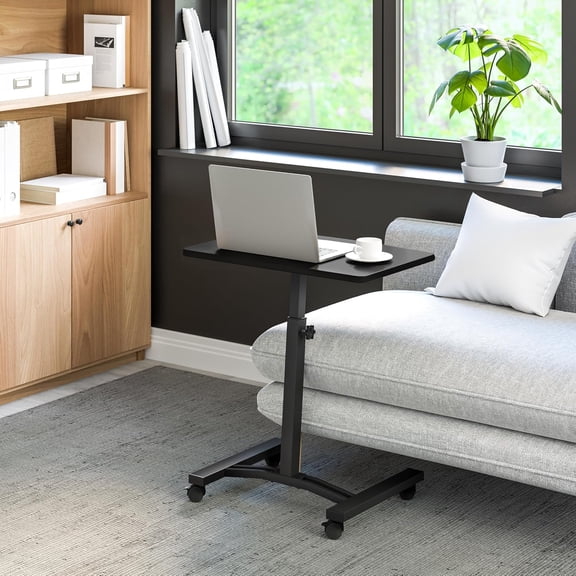 Mobile Height Adjustable Laptop Stand Computer Workstation for Sitting Classroom Home Office Medical Table w/Wheels, Flat Desk 24", Black