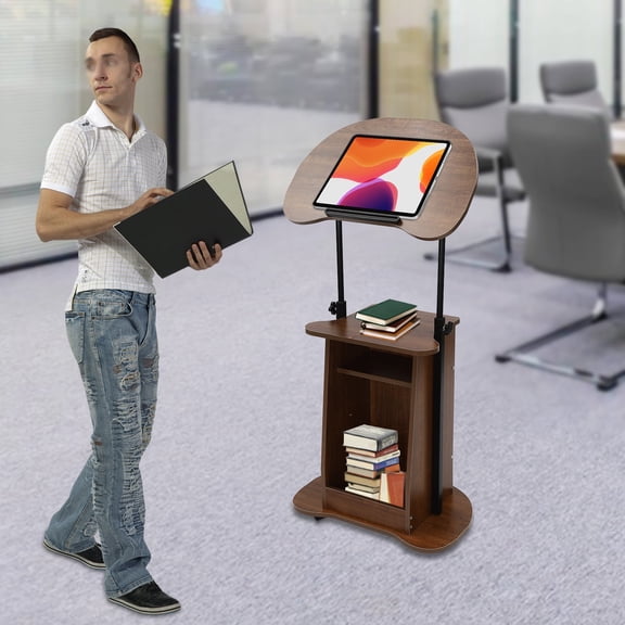 Mobile Height Adjustable Presentation Stand with Wheels, Rolling Laptop Cart Lectern for Classroom Church Office Standing Desk