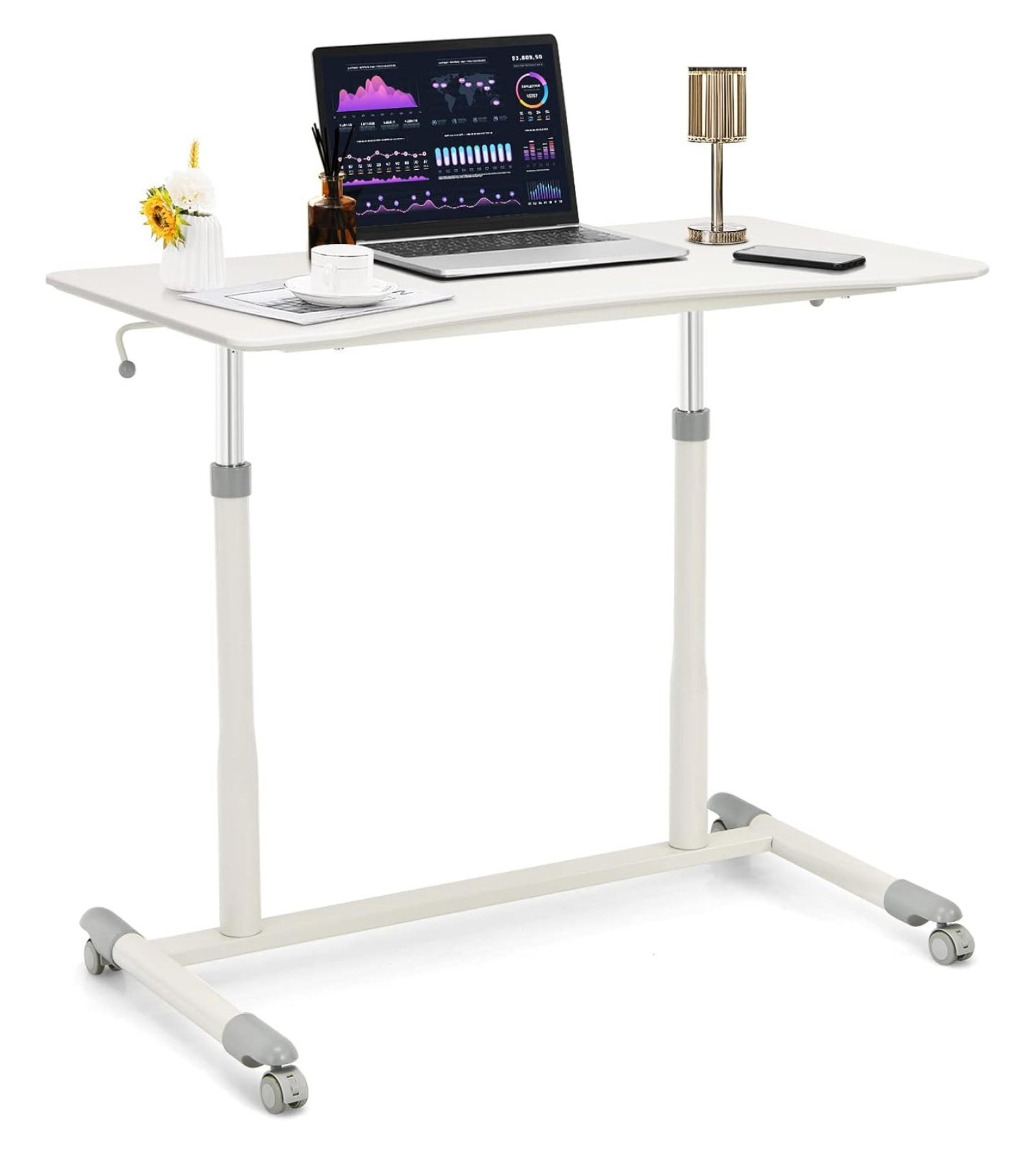 Mobile Height Adjustable Standing Desk, Compact Pneumatic Sit to Stand