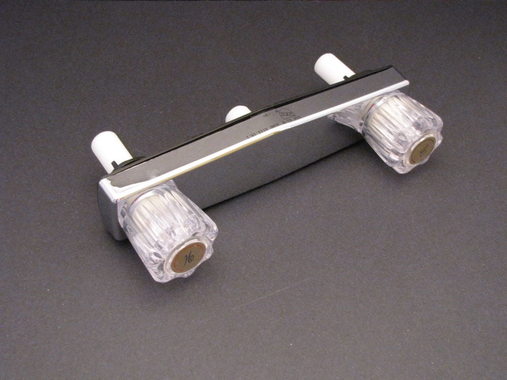 Mobile Home RV Shower Faucet. 2 Valve. Chrome. 8" on center valves