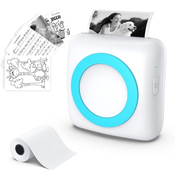 Mobile Instant Mini Bluetooth Photo Printer Cordless Portable Picture Printers for Phone Compatible with iOS, Android with 3 Rolls Paper White