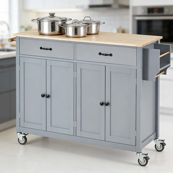 Mobile Kitchen Cart & Rolling Island, Multi-Functional Storage Station with Wood Countertop for Modern Kitchens