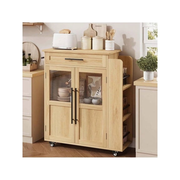 Mobile Kitchen Island Cart With Storage- 360° Rolling Wheels. Drawers. Spice Rack. Black Handle. Versatile Storage And Serving Cart For Kitchen And Dining Room. Small Kitchen Island On Wheels