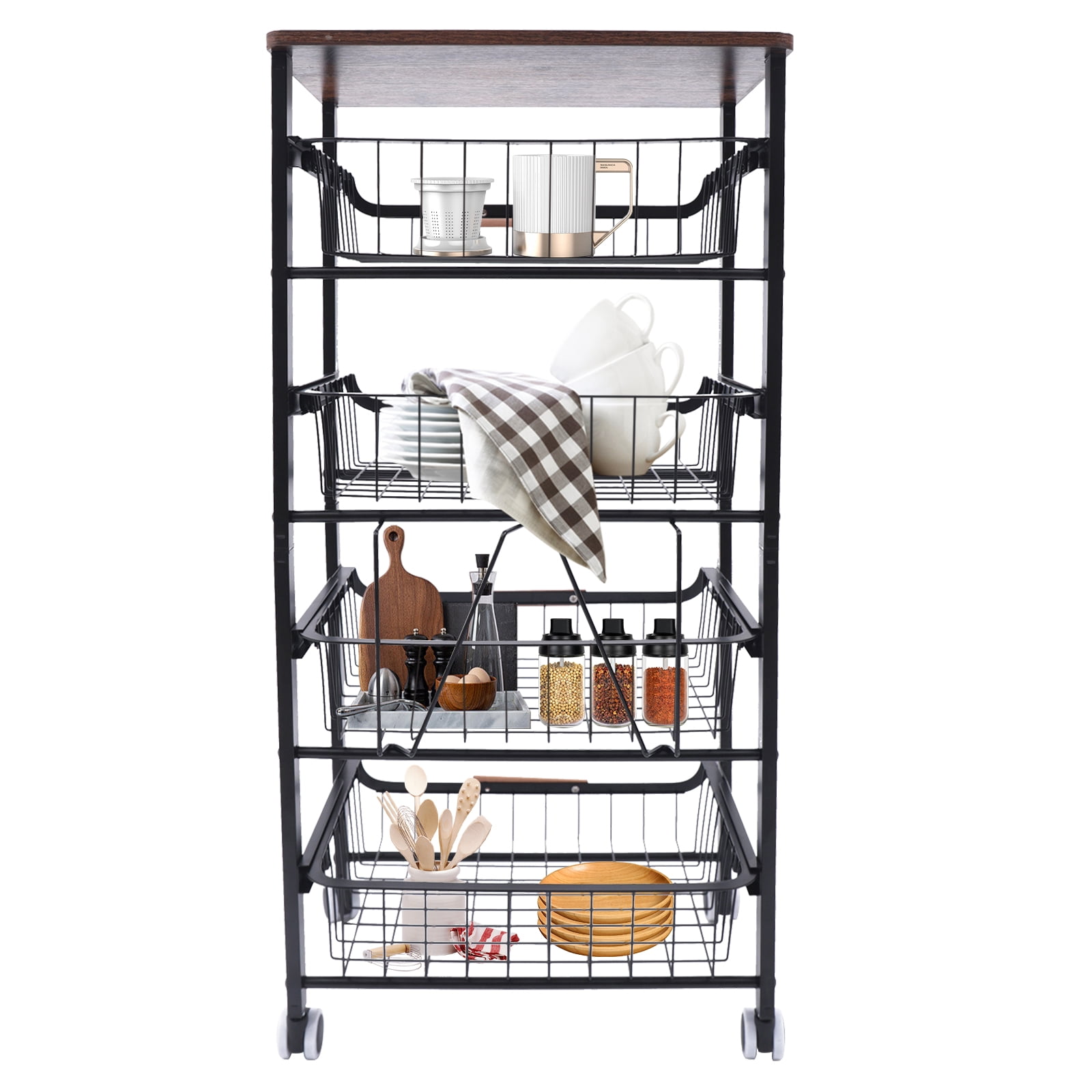 Mobile Kitchen Island Cart with Storage Drawers and Shelf, 4-Tier ...