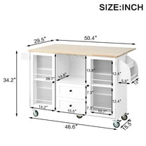 Mobile Kitchen Island Cart with Drop Leaf - White Storage Trolley with 2 Drawers, Spice Rack & Wheels
