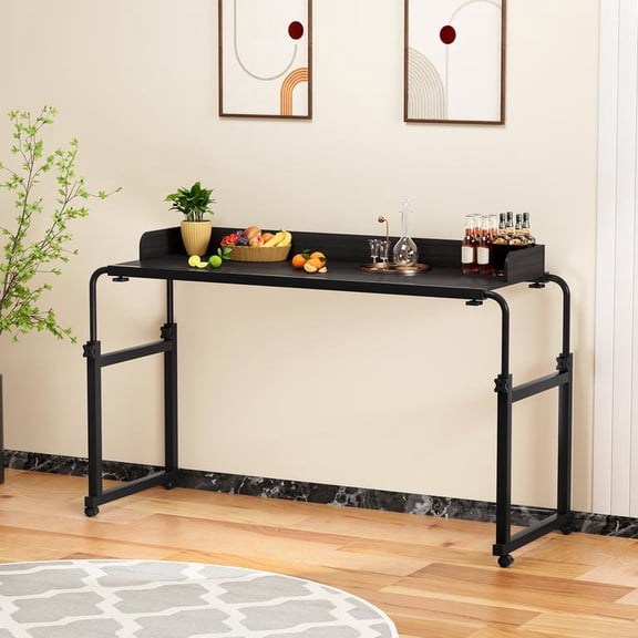 Mobile Laptop Bed Desk, Adjustable Height 65-95cm Extendable Length 47-82in, with Raised Baffle for Study Eating(Black)