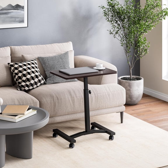 Mobile Laptop Computer Desk Cart Height-Adjustable from 20.5 to 33 Slim Walnut