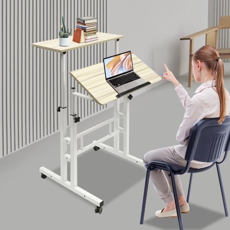 Mobile Laptop Desk Adjustable Height Computer Table Stand Up Office Workstation,Rectangular Studying Desk