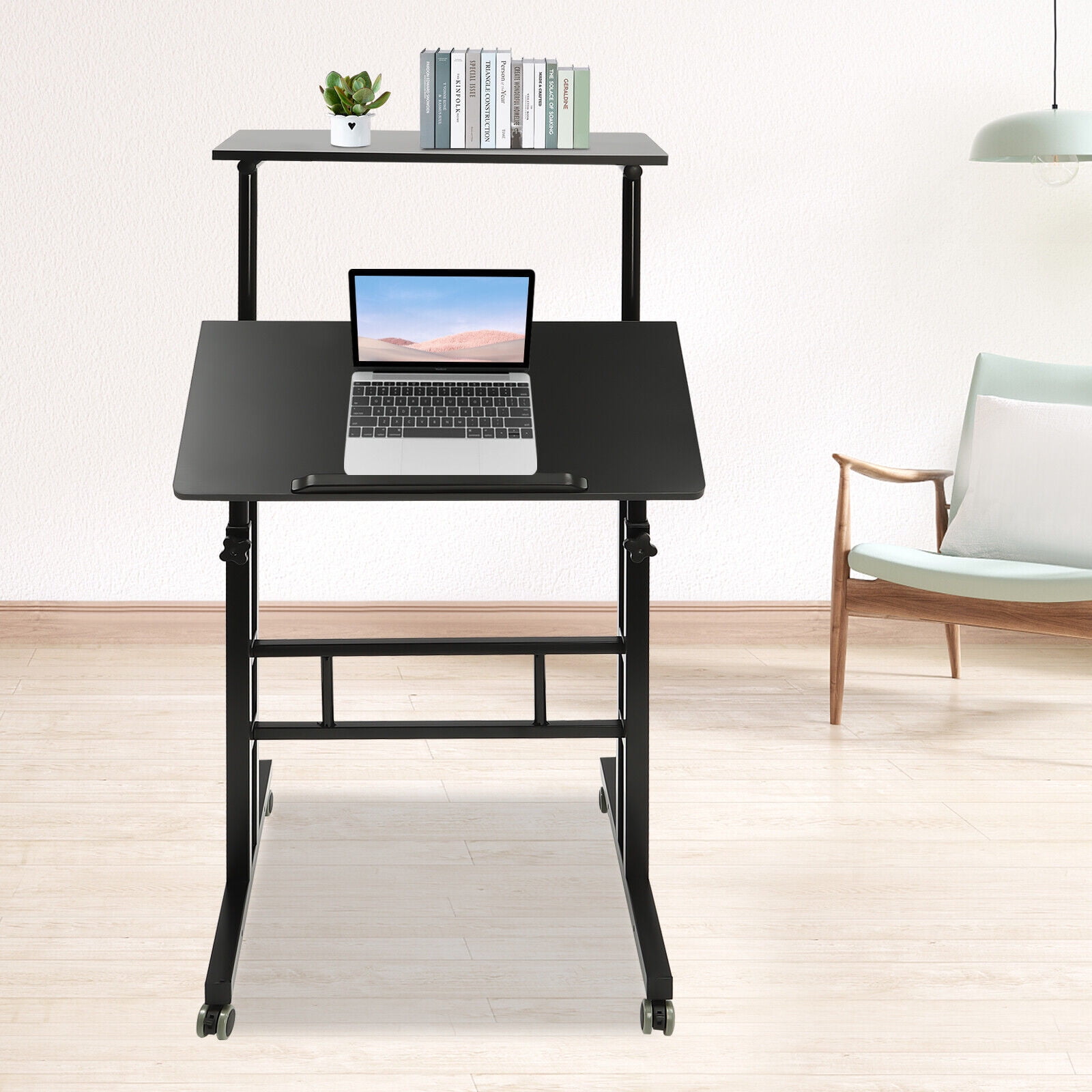 Mobile Laptop Desk Adjustable Height Computer Table Stand Up Office