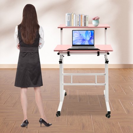 Mobile Laptop Desk Adjustable Height Computer Table Stand Up Office Workstation,Rectangular Studying Desk