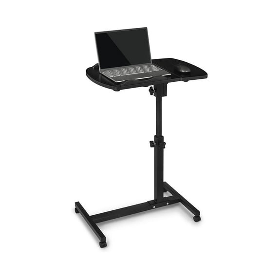 Mobile Laptop Desk, Stand Up Computer Workstation, Rolling Presentation Cart with Height Adjustable and Wheels for Office, Home and School, Black