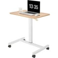 thumbnail image 1 of Mobile Laptop Desk Pneumatic Sit to Stand Table Height Adjustable Rolling Cart with Lockable Wheels for Home Office Computer Workstation 28" x 19" Beige Round Edge Design Elegant, 1 of 17