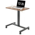 thumbnail image 1 of Mobile Laptop Desk Pneumatic Sit to Stand Table Height Adjustable Rolling Cart with Lockable Wheels for Home Office Computer Workstation 28" x 19" Brown Round Edge Design Elegant, 1 of 17