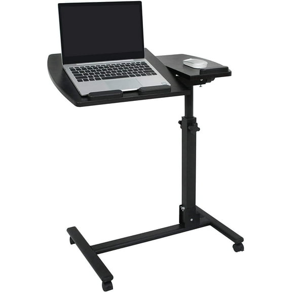 Mobile Laptop Stand Overbed Table Rolling Desk Cart Adjustable Sit-Stand Laptop Computer Desk Bedside Standing Desk, Height Adjutable 24'' to 35''