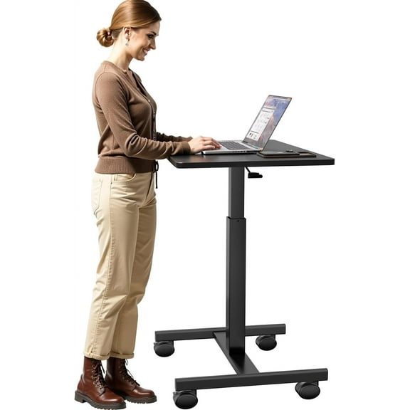 Mobile Laptop Standing Desk Adjustable Height, Small Mobile Desk Workstation with Wheels, Portable Rolling Computer Desk Cart for Home Office Classroom (Black)