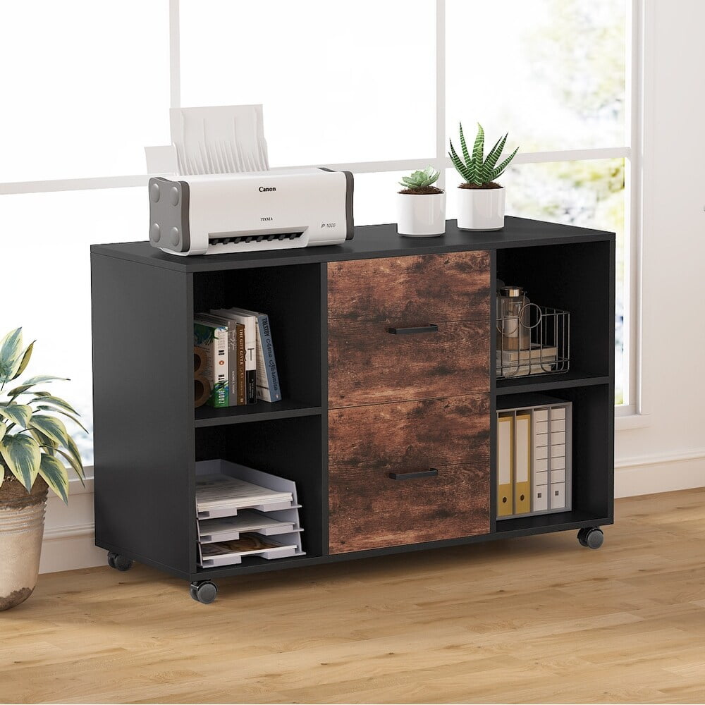 Mobile Lateral File Wood, 2Drawer Brown