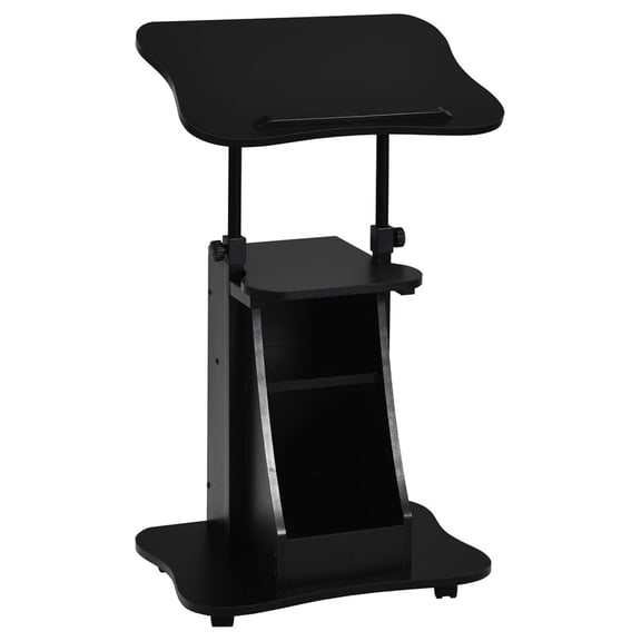 Mobile Lectern Teacher Podium - Adjustable Height Rolling Stand for Presentations, Classrooms, Churches - Laptop Cart with Tilt Top & Storage Shelf