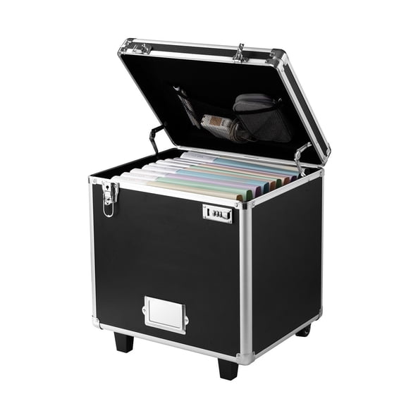 Mobile Locking File Storage Chest with Telescopic Pull Handle, 15.6" x 12.6" x 15" Inner Dimensions, Heavy-Duty Rolling Business Case for Documents in Offices, Hospitals, Banks, and Homes