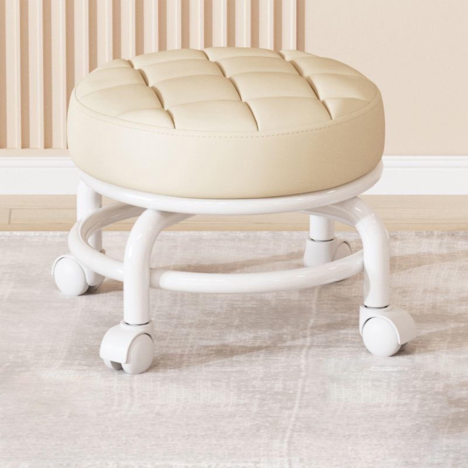 Low Roller Stool Low Height Rolling Stool Seat PU Leather Small Stool ...