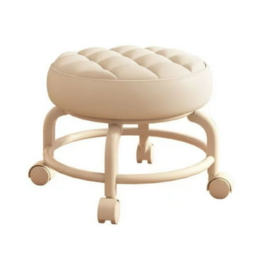 Mobile Low Rolling Stool With 360° Swivel Wheels Comfortable Heavy Duty Household Low Roller Seat Leather Rolling Stool For Home Shop Black