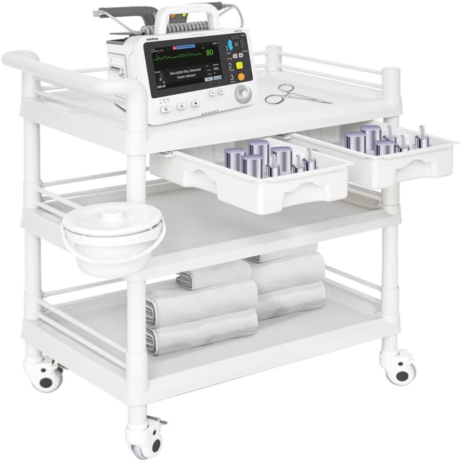 Mobile Medical Cart 3 Tier Beauty Salon Rolling Cart Ultrasound Trolley