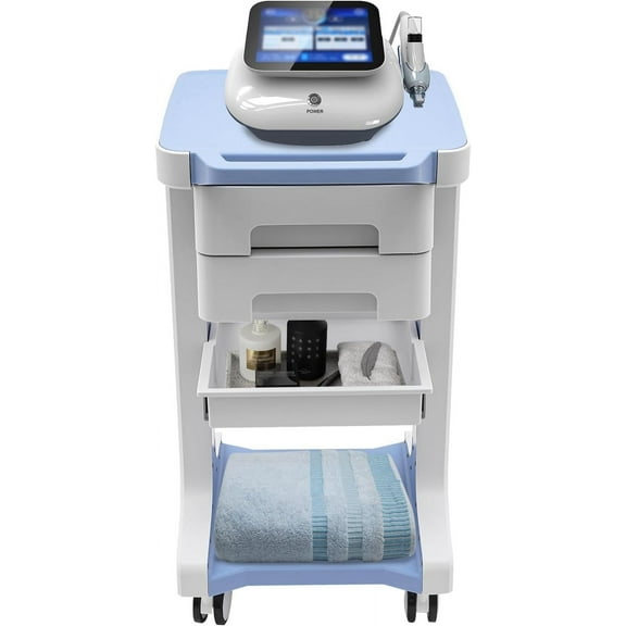 Mobile Trolley Cart with 2 Drawers Tool Tray Universal Wheels, Professional Utility Cart Ultrasound Imaging Scanner Beauty Storage Rolling Cart for Home Hospital Office Clinic (Blue)