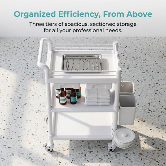 Mobile Medical Trolley Cart Portable 3-Tier Professional Cart 110 Lbs Load Utility Carts for Ultrasound Scanner Esthetician Carts with Drawer Lockable Rolling Wheels for Hospital Dental Clinic Home