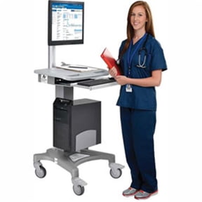 Mobile Medical Workstation - Gray - Height Adjustable - Pneumatic Lift