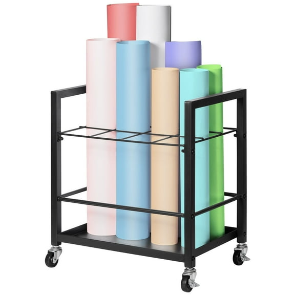 Mobile Metal Blueprint Storage Cart 12 Slots Holder with Wheels for Architectural Construction Plan Map Poster Roll File Organizer Home Office School