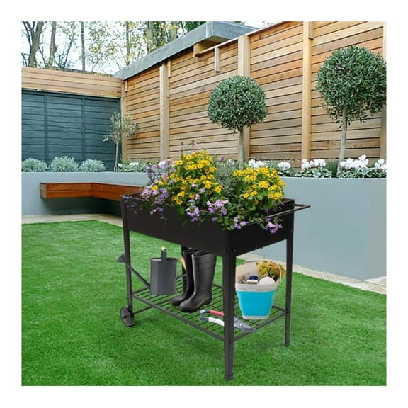 Mobile Metal Raised Garden Bed Cart with Legs, Elevated Tall Planter Box with Wheels for Outdoor Indoors House Patio Backyard Vegetables Tomato DIY Grow Black