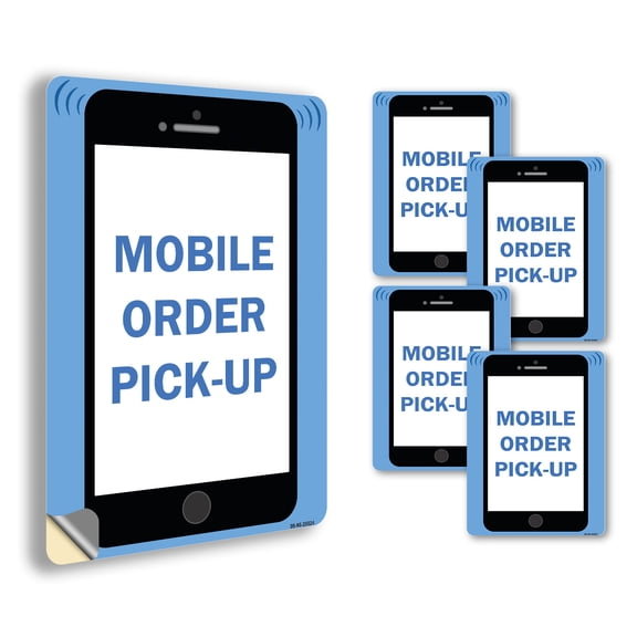 Mobile Order Pick Up Public Safety Vinyl Decal Label 7 Inch x 5 Inch - 5 Pack