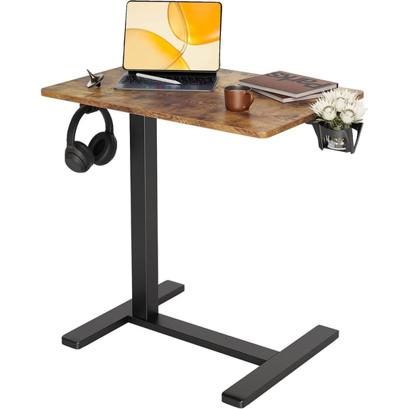 Mobile Overbed Table with Wheels - 25.5" Adjustable Height Standing Desk for Hospital & Home Use, 22lbs Capacity, Ergonomic Rolling Laptop Cart, Rustic