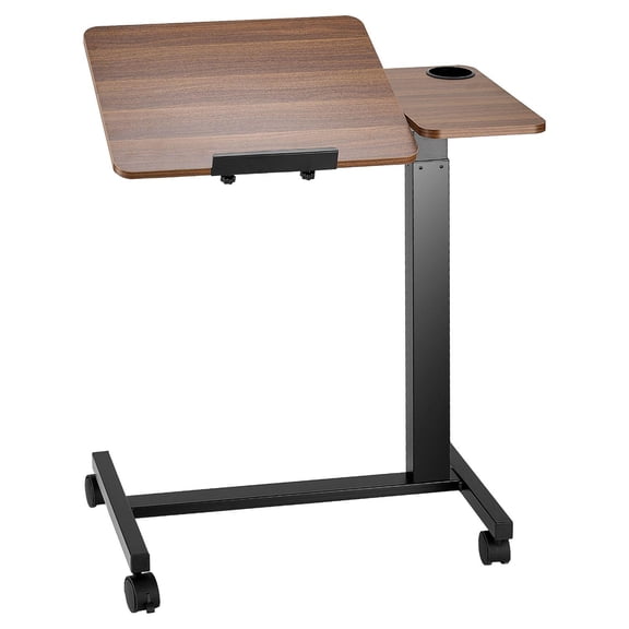 Mobile Overbed Table with Flip Desktop 4 Wheels Adjustable Height Angle Rolling Laptop Desk Cup Holder Portable for Home Office Study Wood Black