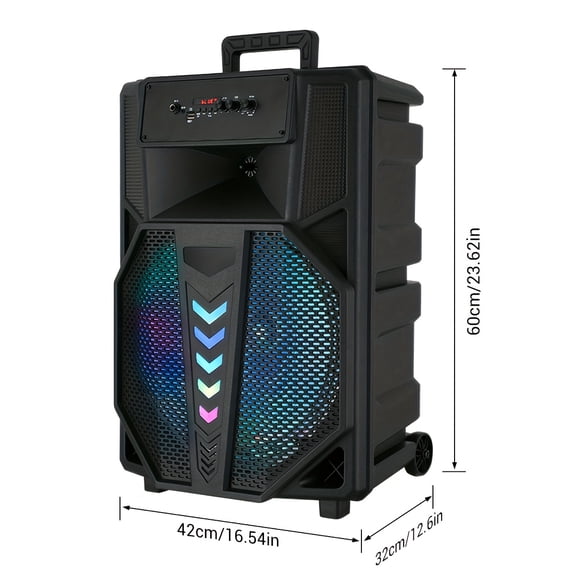 Mobile PA Speaker System 10000W with 15" Subwoofer, Karaoke Set, DJ Lights, USB/TF/AUX/FM/TWS, Wheels
