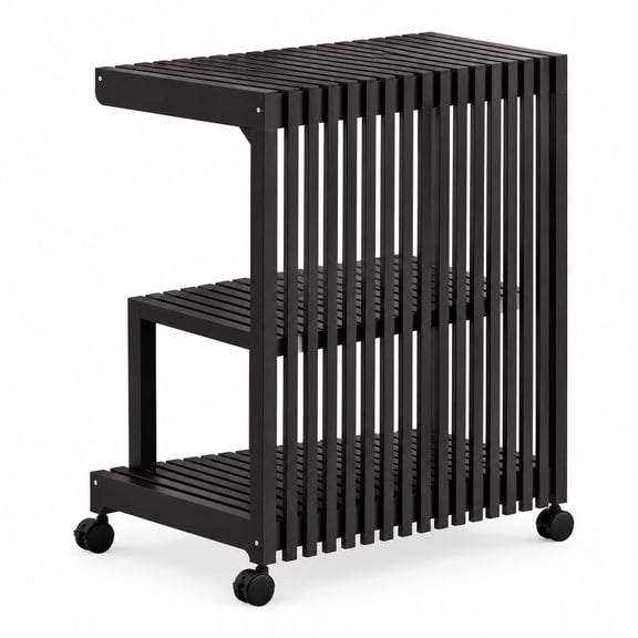 Mobile PC Tower Stand with Caster Wheels, 2-Tier 24in Computer CPU Holder, Black Bamboo, for Floor and Carpet