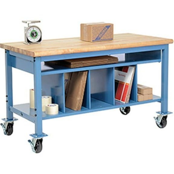 Mobile Packaging Workbench Maple Butcher Block Safety Edge - 72 x 30 in. with Lower Shelf Kit