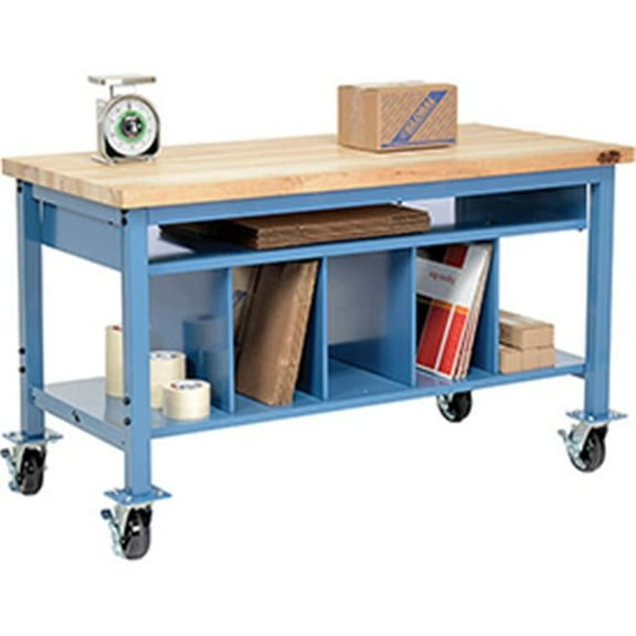 Mobile Packaging Workbench Maple Butcher Block Square Edge with Lower Shelf Kit - 72 x 30 in.