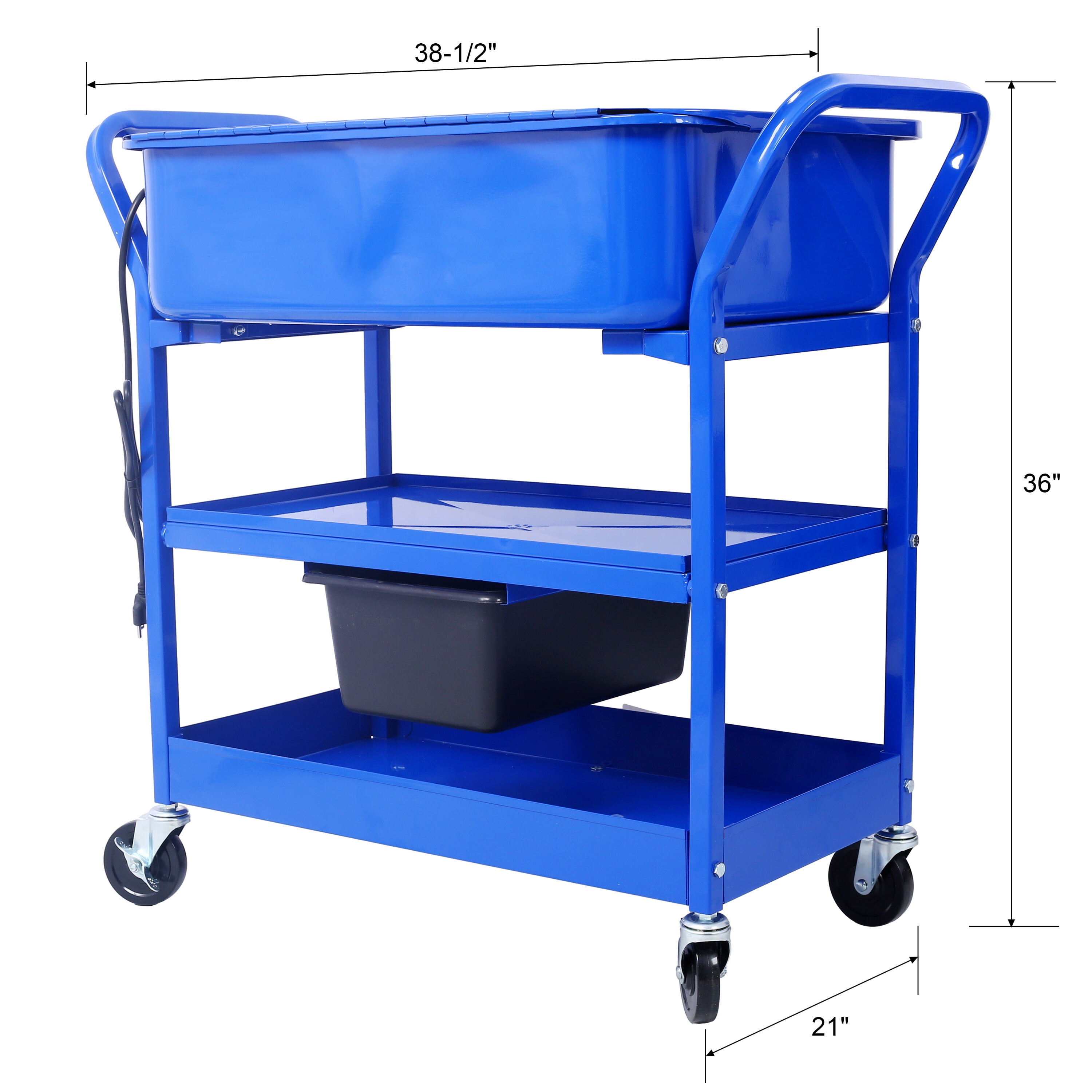Mobile Parts Washer, 20 Gallon Capacity Portable Parts Cleaner for Use with Water Based Cleaning Solutions, Heavy Duty 20 Gauge Steel, 325 GPH Pump Power, with Drain Tray,