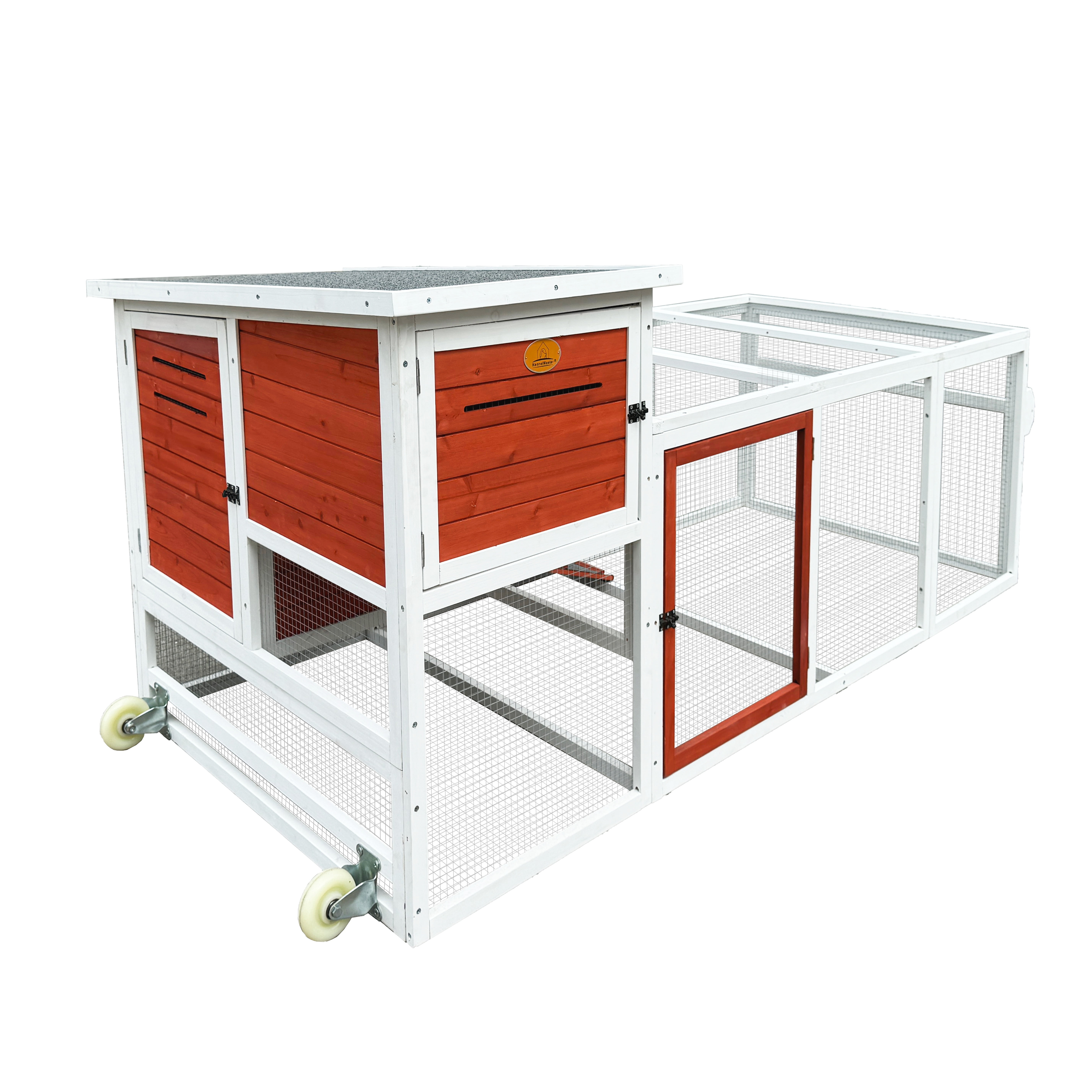 KennelMaster Mobile Chicken Coop Pet House with Run - Wooden Frame, Suitable for Backyard, Holds 2 to 4 Birds