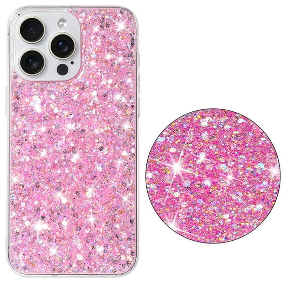 Mobile Phone Case Compatible with iPhone 16, Glitter Sparkle Bling Protective Case for Girls and Women, Ultra Slim Shockproof and Scratch-Resistant, Trendy Case for iPhone 16, Pink