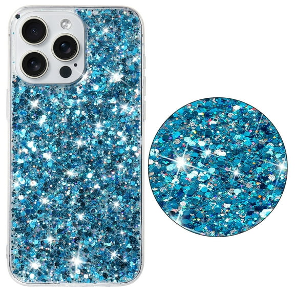 Mobile Phone Case Compatible with iPhone 16 Pro, Glitter Sparkle Bling Protective Case for Girls and Women, Ultra Slim Shockproof and Scratch-Resistant, Trendy Case for iPhone 16 Pro, Blue