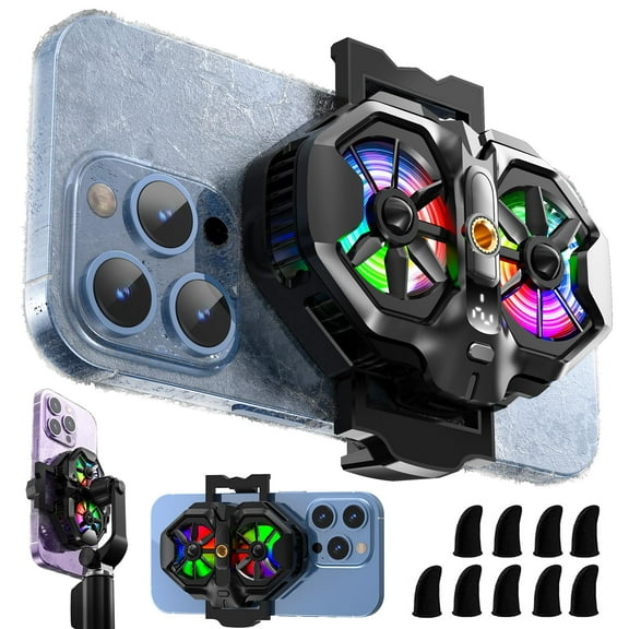 Mobile Phone Cooler with RGB Backlight and Temp Display, Cellphone Cooling Fan with Dual Semi-Conductor Cooling Chip, Compatible for iPhones/Android Phone Width from 6 to 8 cm