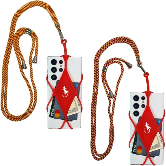 Mobile Phone Crossbody Chain Back Clip - by Gecko Neck Phone Holder Phone Lanyard Compatible with iPhone Lanyards for Around The Neck (2 Pack - Reds)