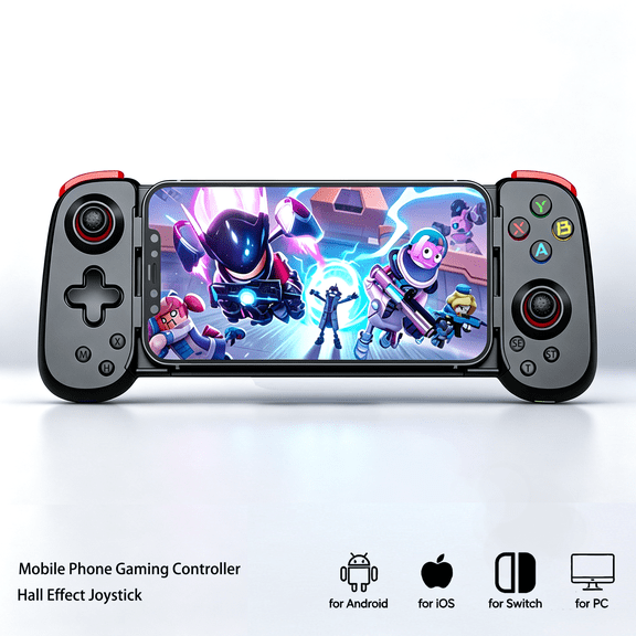 Mobile Phone Gaming Controller Wireless Stretching Controller with Hall Effect Joystick, Dual Vibration Motors, Turbo & Quick Trigger, Compatible for Switch/Android/iOS/PC