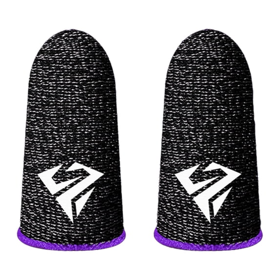 Mobile Phone Gaming Finger Sleeves, Finger Sleeves Compatible with All Touchscreen Devices, Smooth Feel, Anti-Sweat, Extremely Thin, Purple Edge