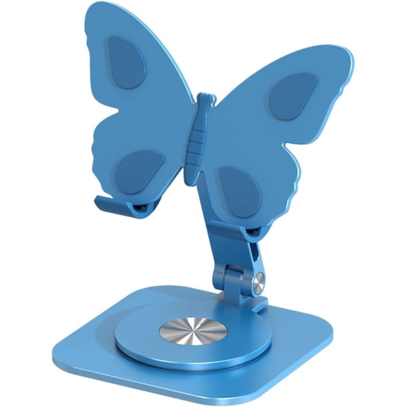 Mobile Phone Holder Stand, Butterfly Design Aluminum Alloy 360° Rotating Desktop Stand, Height & Angle Adjustable Foldable Dock, Universal Anti-Slip for Smartphones Home Office Travel (Sky Blue)