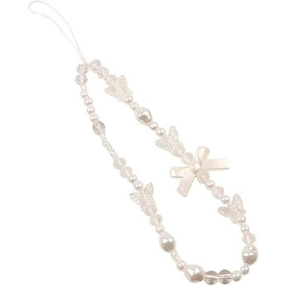 Mobile Phone Lanyard Universal Phone Chain Bow Butterfly Pearl Beaded Phone Lanyard Wrist Strap Anti Lost Phone Charm Strap Fashion Cute Phone Case Decoration Pendant for Women Girls C