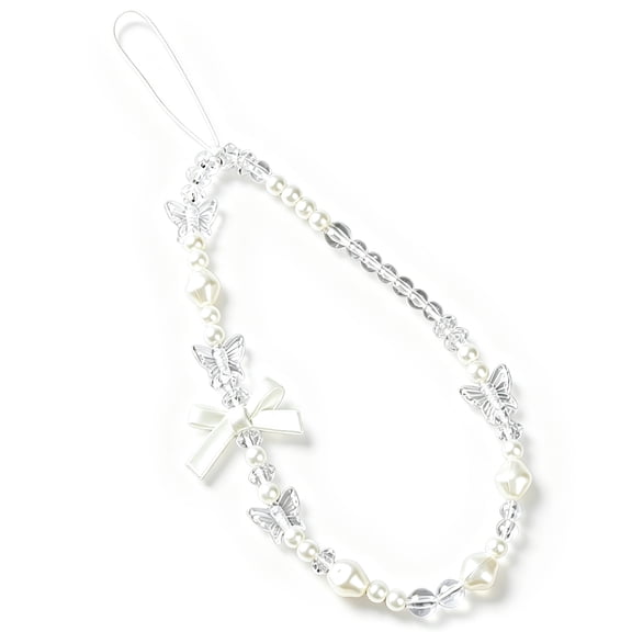 PixiePods Mobile Phone Lanyard Universal Phone Chain Bow Butterfly Pearl Beaded Phone Lanyard Wrist Strap Anti Lost Phone Charm Strap Fashion Cute Phone Case Decoration Pendant for Women Girls C