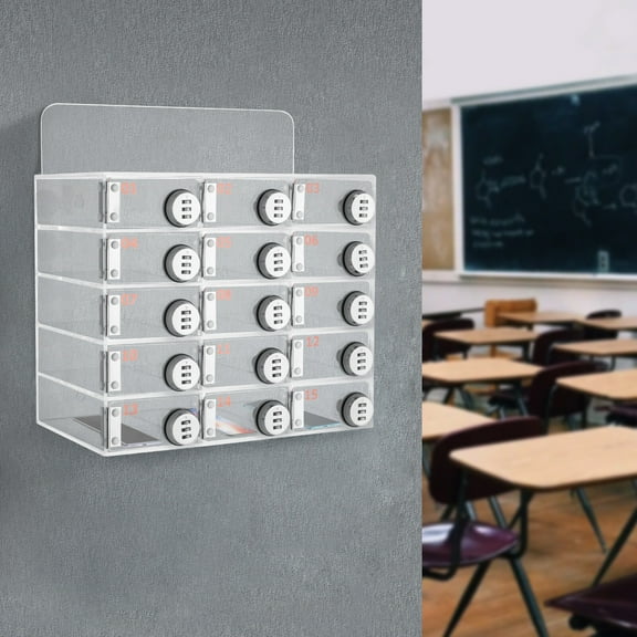 Mobile Phone Locker, 15-Compartment 3-Digit Lock Wall Mountable for Classroom & Gym