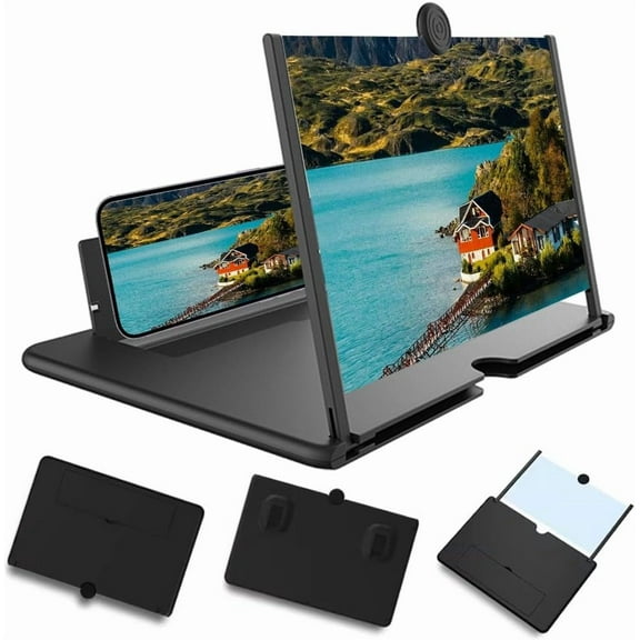 Mobile Phone Magnifier Screen, 3D HD Magnifying Projector Screen Enlarger for Movies Videos and Gaming, Foldable Phone Stand with Screen Amplifier, Compatible with All Smartphones